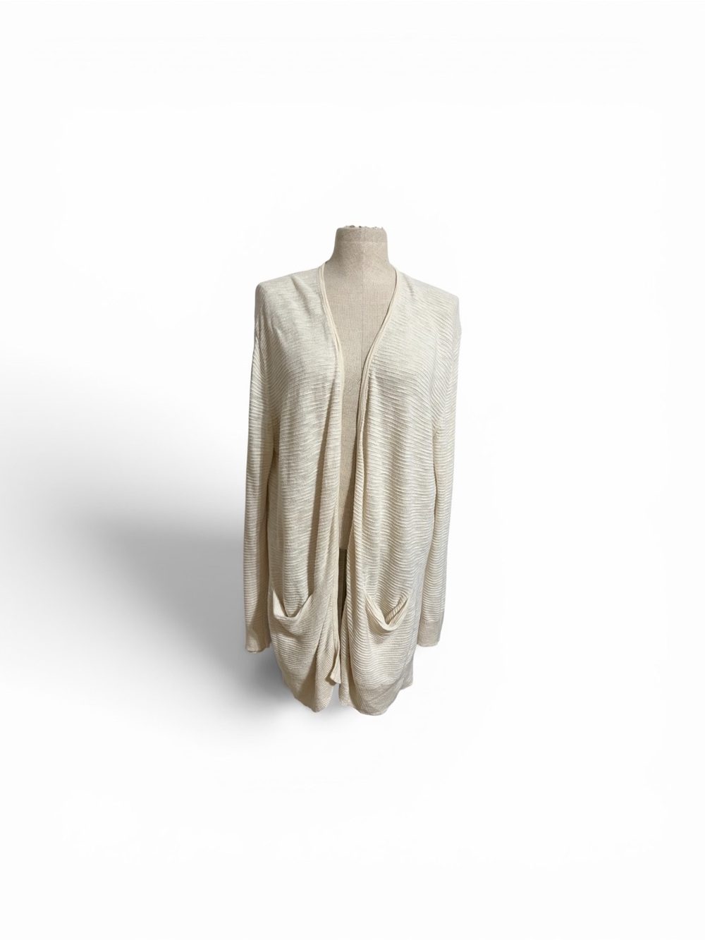Madewell Summer Ryder Cardigan Sweater Stripe Pearl Ivory Open-Front Pocket SZ M - Picture 6 of 13
